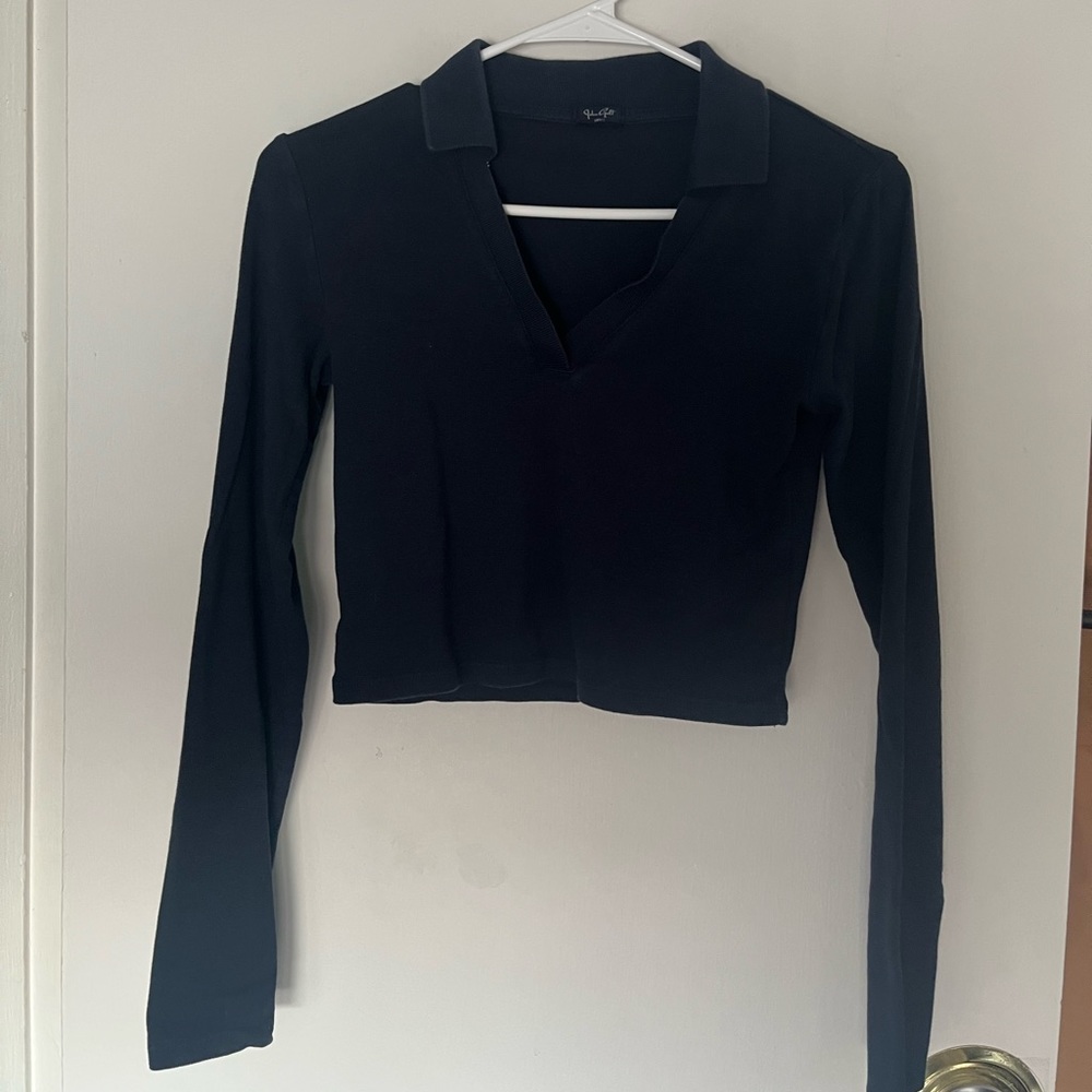 John Galt/Brandy Melville Navy Blue Long Sleeve Crop Top